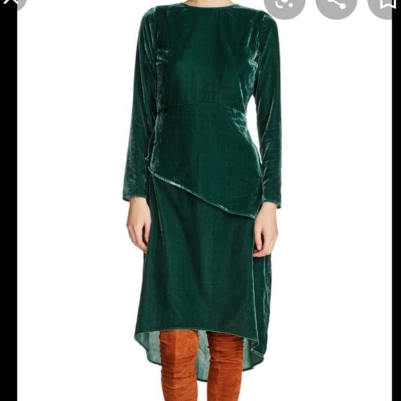 MAJE Green Velvet Velour Asymmetrical Peplum Dress - Picture 8 of 8